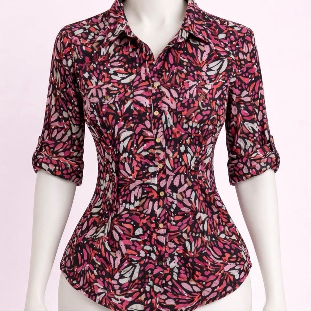 Elegant Pink and Black Patterned Sequin Blouse